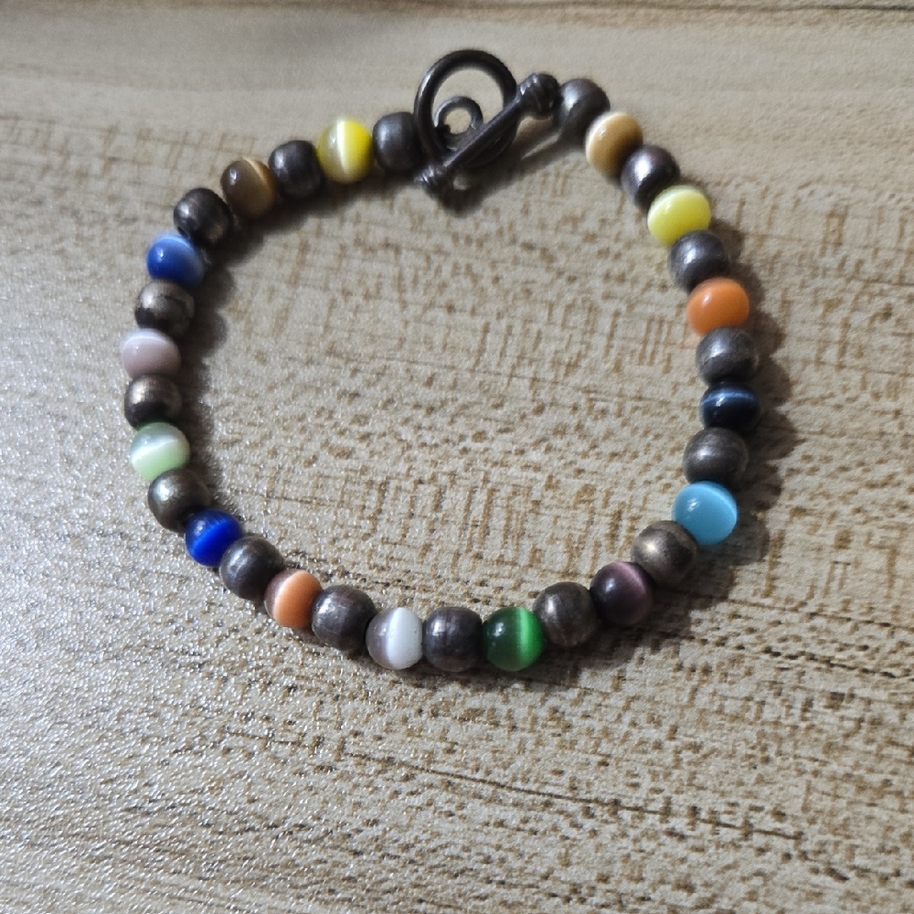 Vintage Sterling Silver Stamped 925 Toggle Clasp And Colorful Beaded Bracelet💫